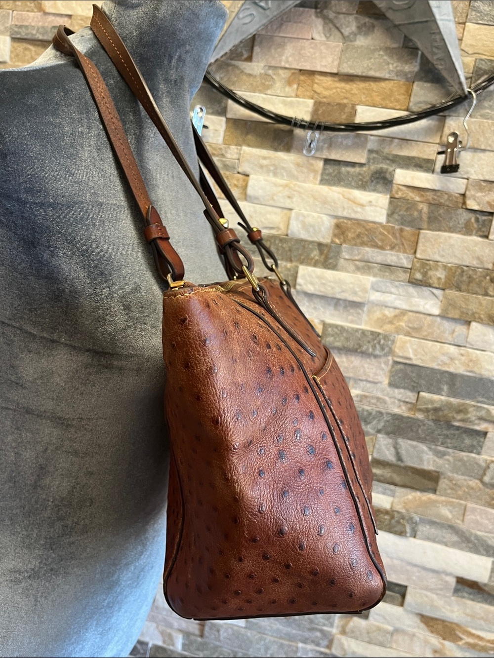 Dooney & Bourke Brown Ostrich-Embossed Leather Tote with Tassel - Picture 7 of 16